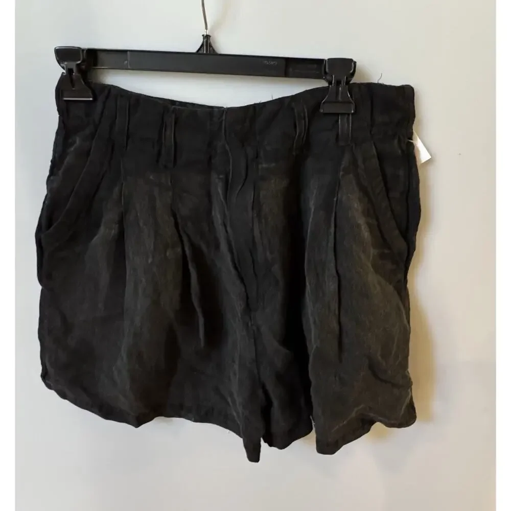 Free People Womens Black Calla Pleated Hi Rise Slash Pockets Trouser Shorts 6
